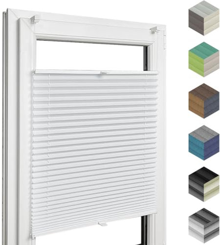Home-Vision® Premium Plissee Faltrollo ohne Bohren mit Klemmfix jalousien Fenster innen(Weiß, B75cm x H200cm) Easyfix Klemmträger, Verdunklung, Blickdicht Sonnenschutz Jalousie für Fenster & Tür