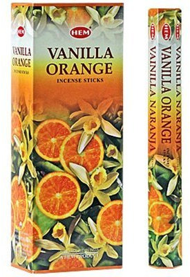 Hem Paquete de 6 varillas de incienso de 20 varillas de color naranja vainilla, caja de seis tubos de 20 varillas