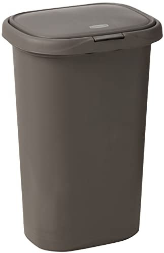 Rubbermaid Spring Top Kitchen Bathroom Trash Can with Lid, 13 Gallon Gray Plastic Garbage Bin, 49.2-liter
