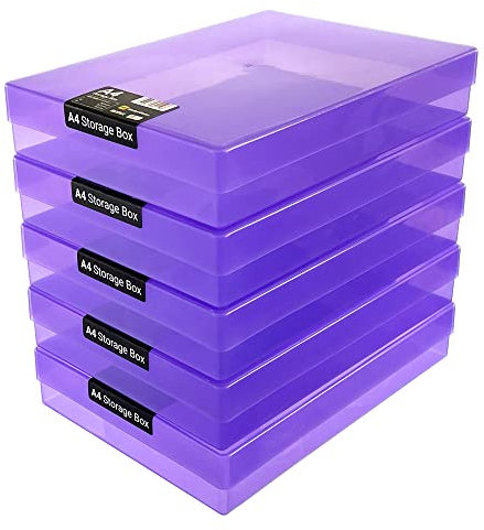 WestonBoxes A4 Plastic Craft Storage Boxes (Purple, Pack of 5)