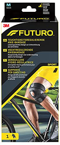 FUTURO Feuchtigkeitsregulierende Knie-Bandage, Größe M (38,1 - 43,2 cm) – Bietet Unterstützung bei Steifen, Schwachen oder Verletzten Knien, Atmungsaktiv, mit Klettverschlüssen und Patellaöffnung
