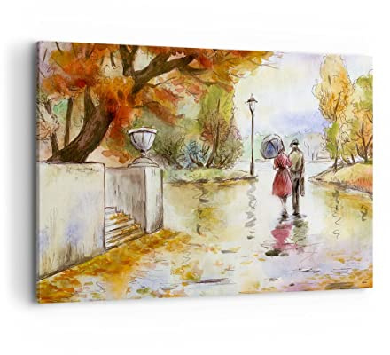 Wandbilder Dekoration Wohnzimmer Wetter regen herbst park Bilder auf Leinwand 120x80cm Leinwandbild Schlafzimmer Küche Deko Wand Kunstdruck Art Groß XXL Wanddeko Bild Wall Decor Canvas AA120x80-2914