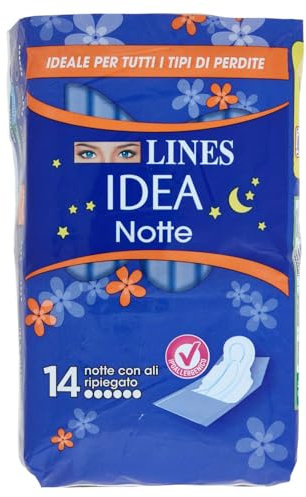 ACE Lines Idea Assorbenti Notte Ripiegati in Bustina con Ali, 14 Pezzi