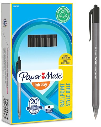 Paper Mate InkJoy 100RT Retractable Kugelschreiber | mittlere Spitze (1,0 mm) | Schwarz | 20 Stück