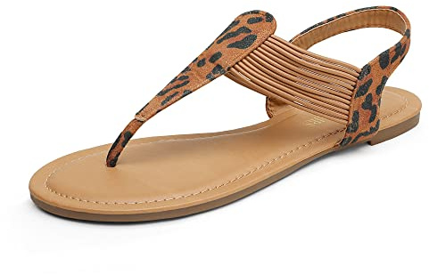 DREAM PAIRS Women's Elastic Strappy String Thong Ankle Strap Summer Gladiator Sandals,Size 10,Leopard/N,SPPARKLY