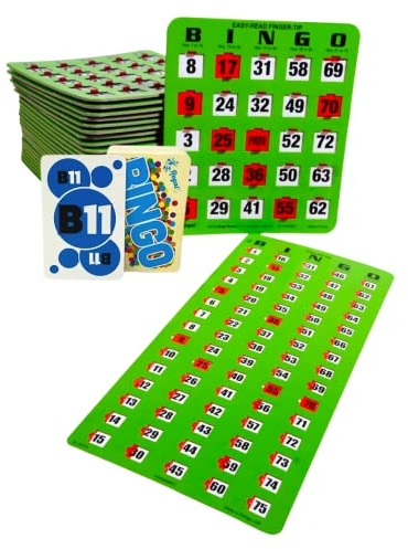 Regal Bingo Game Set for Adults and Kids - 50 Bingo Cards with Sliding Windows, Reusable & Large Bingo Cards, 1 Master Board - Fun Family Game Night - No Chips & Daubers Needed - Green