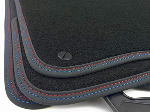 Fußmatten für 3er E46 M3 Doppelnaht Rot Blau Velours Tuning Premium Matten Autoteppich Set 4-teilig