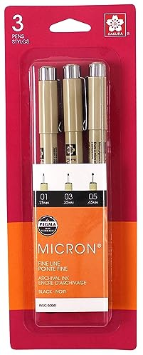 SAKURA 30061 3-Piece Pigma Micron Blister Card Ink Pen Set, Black