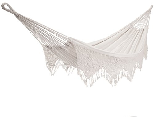 Vivere Double Deluxe Cotton Brazilian Style Hammock with Fringe - 450 lb Weight Capacity