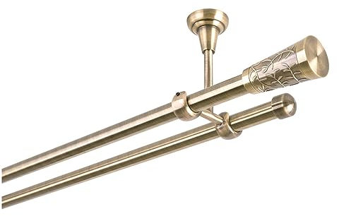 Gardinenstange 19 mm 2-Läufig Deckenbefestigung Antik-Gold Metall Neu (240)