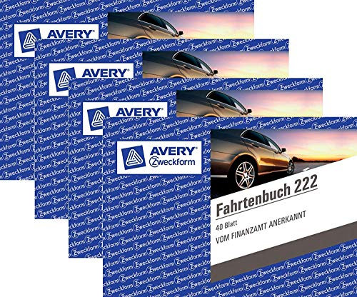 4er Sparpack Avery Zweckform 222 Fahrtenbuch, DIN A6 quer, steuerlicher km-Nachweis, 40 Blatt, weiß