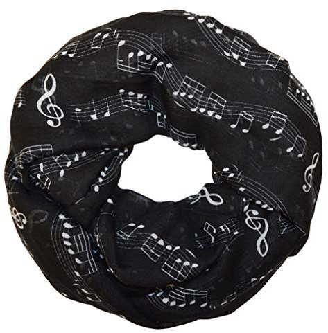 thb Richter Damen Schlauchschal Musiknoten Musik Rundschal Notenschlüsse Loopschal Kunst (schwarz)