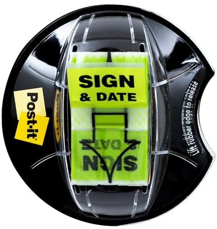 Post-it Sign and Date Flags, 200/Desk Grip Dispenser, 1 Dispenser/Pack, 1 in Wide, Bright Green (680-HVSD)