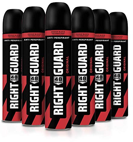Right Guard Mens Deodorant, Total Defence 5, Original Anti-Perspirant Spray, Multipack 6 x 250 ml