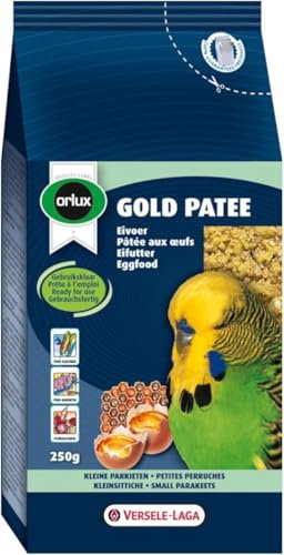 Orlux Gold Patee Kleinsittiche | 250 g | Fertiges Eifutter für Sittiche und sonstige Kleinsittiche | Mit zusätzlichem Jod, zur Unterstützung der Schilddrüse | Omega-3-Fettsäuren