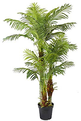 kunstpflanzen-discount.com Konstpalm Areca Hawaii 180 cm med 30 palmblad och 3 stammar – konstgjord 3 stammar guldfruktpalm Areca Palm