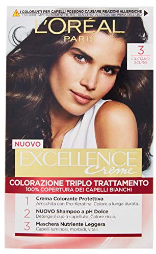 L’Oréal Paris Colorazione Triplo Trattamento Excellence, Con Acido Ialuronico, 100% Copertura Capelli Bianchi, Per Capelli Più Idratati, Castano Scuro (3)
