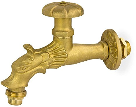 Stabilo-Sanitaer Nostalgie-Auslaufventil 1/2 Zoll, Messing Wasserhahn mit Drachenkopf-Motiv als Drehgriff, traditionell bearbeitet für ein antikes Erscheinungsbild