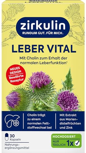 Zirkulin Leber Vital 30 Kapseln - Mit Cholin, Mariendistelfruchtextrakt & Zink - für die Unterstützung einer gesunden Leberfunktion