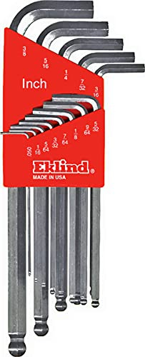 Eklind Tool 13313 Bright-Ball-Hex-L Key Allen Wrench, 13 Pieces Set SAE Inch Sizes 0.050-3/8 Long Series