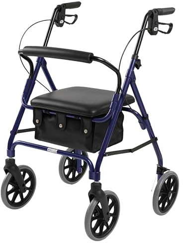 Days - Deambulatore Pieghevole e Leggero con 4 Ruote, con Seduta Imbottita, Freni Bloccabili, Manici Ergonomici e Borsa per il Trasporto, Ausilio per Mobilità Ridotta, Xs, Colore Blu