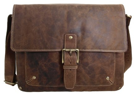 Shalimar Vintage Messenger Bag/Umhängetasche aus geöltem Leder für 13-Laptops, Farbe/Colour:Natural Buckskin