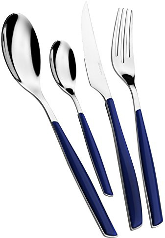 BUGATTI, Glamour, 24-teiliges Besteckset aus Edelstahl 18/10 und Griff Blue Night. 6-Personen-Besteckset bestehend aus 6 Löffeln, 6 Gabeln, 6 Messern und 6 Kaffeelöffeln