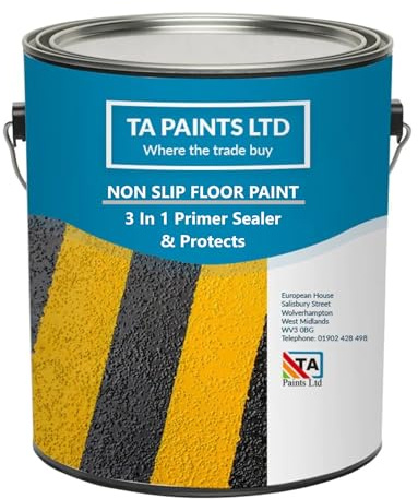 T A Paints Ltd Non Slip Floor Paint Multi Surface Concrete Brick Stone Wood Metal Floors Workshops Factory Steps Showroom Garage Floors (5L White)