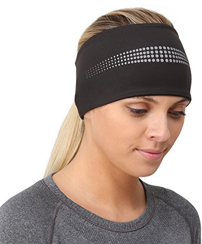 TrailHeads Stirnband für Damen/Ohrenwärmer mit Pferdeschwanzöffnung und Reflektierenden Nähten - Adrenaline Series (schwarz/Reflexionsfarbe)