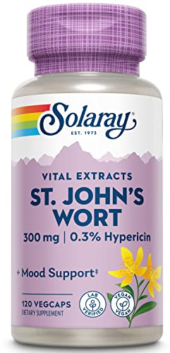 SOLARAY St Johns Wort Aerial Extract 300 mg, 0.3% Hypericin, Mood & Brain Health Support, Vegan & Lab Verified for Quality, 120 Servings, 120 VegCaps