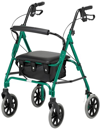 Days Rollator Walker with Seat – Lightweight Walking Aids Rollator, Adjustable Walking Frame with Wheels, Safe-Lock Brakes & Comfort Handles, Folding Mobility Aid for Users 5'0–5'9, X-Small Green