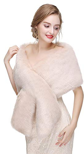 Insun Mujer Estolas Chales Bolero Chal de Moda de Piel Sintética para Fiesta Bodas Champán