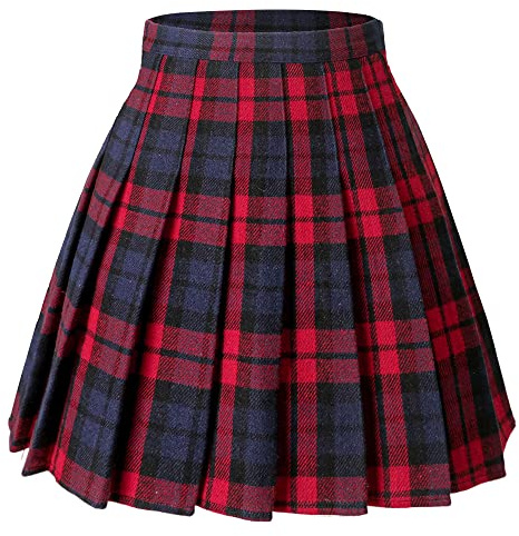 Hoerev Jupe plissée Polyvalente avec Short pour Femme,Bande Bleu Rouge,34