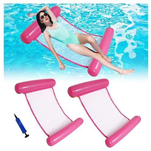 2 Stück Aufblasbare Wasserhängematte Bett Liege Leichte Schwimmendes Bett Faltbare Recliner Float Floß Stuhl Matte für EIN Urlaub Wasser Party Schwimmbad Strand mit Luftpumpe 130 * 73 cm (Pink)