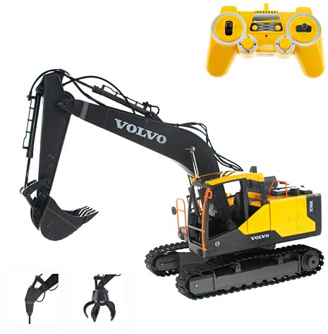 efaso 1:16 RC Volvo Bagger E568-003 - 2,4 GHz Lizenzfahrzeug mit Licht und Sound, Schaufel, Greifer, Presslufthammer und umfangreichen Steuerungsmöglichkeiten