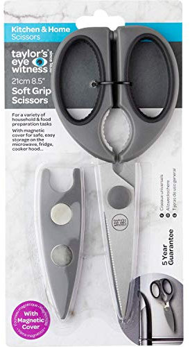 Kitchen Scissors with Magnetic Sheath - Grey, Dishwasher Safe Multipurpose Stainless Steel Sharp Utility Food Scissors for Chicken, Poultry, Fish, Herb, Vegetables