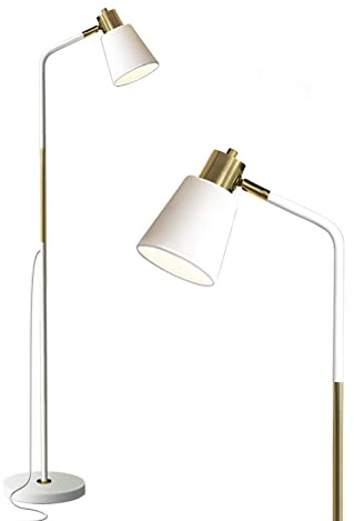 LALISU Floor Lamp, Industrial Floor Lamps for Living Rooms Rustic Farmhouse Reading Standing Floor Lamp Adjustable Metal Heads Indoor Task Lighting for Living Room Bedroom Office Home Décor (White)