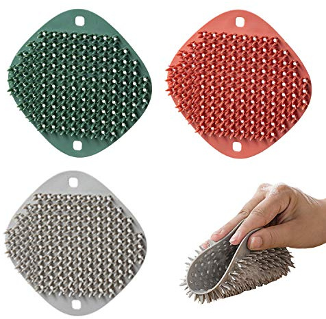 CHERISH Juego de 3 cepillos de limpieza para cocina, cepillo de silicona multiusos para verduras y frutas, cepillo para lavar platos, set de jabón