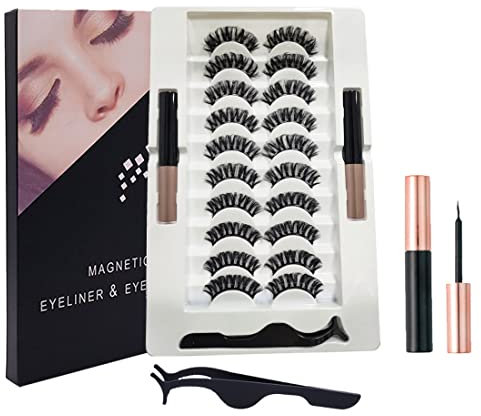 TFHAllOSTYLE Updated 3D Magnetic Eyelashes Kit, with 2 Tubes of Magnetic Eyeliner Nature Look & Tweezers, Eyelashes Russian Strip Lashes Natural Wispy Fluffy 3D Effect Fake Eyelashes 10 Pairs Pack