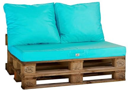 deco arts Palettenkissen, abnehmbarer Bezug, Matratze + Rückenlehne, für Gartenmöbel, wasserabweisend, mit abnehmbarem Bezug, Öko-TEX zertifiziert, 120 x 80 cm, Karibikblau