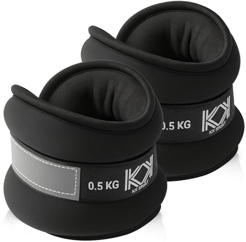 KK Neoprene Ankle Straps Pair - Adjustable Straps for Ankle - 0.5 KG Black Leg Weights Pair for Exercise - Adjustable Straps with Neoprene Padding for Walk, Running, Workout, Gymnastics, and Training