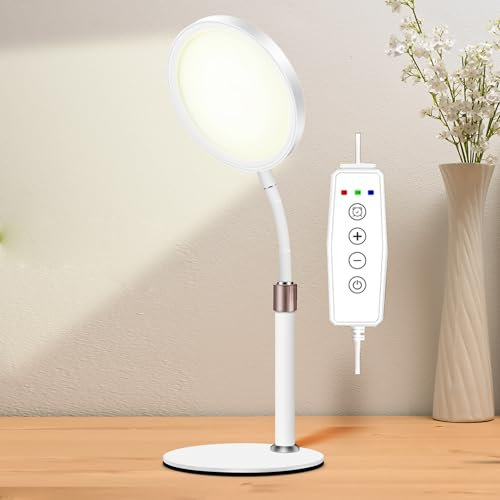Hottoerak Lampe Luminothérapie, 10000 Lux Lampe Lumière du Jour Sans UV Avec 3 Températures de Couleur, 9 Luminosité Luminothérapie Lampe Avec Col de Cygne 360°, Au Bureau et à la Maison
