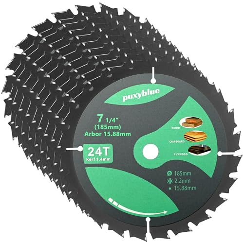 𝟮𝟬𝟮𝟲 Upgraded 10 Pack 7-1/4 Inch 24T Circular Saw Blades Fine Finish with 5/8 Arbor ATB Framing Saw Blades for Cutting Softwood Hardwood Laminate Plywood Chipboard Panels FRP MDF by puxyblue