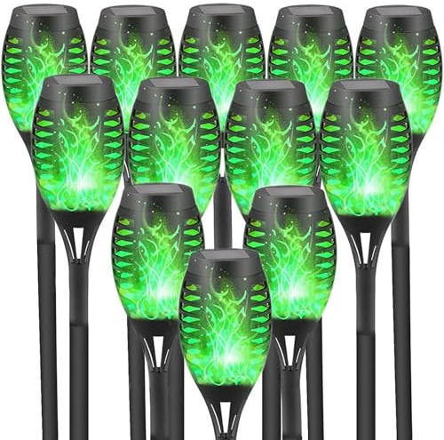 OBIMEEO Outdoor Solar Torch Lights, 20.5 Inch Flickering Flame Solar Garden Lights, Waterproof Solar Powered Landscape Lamps for Patio, Pathway, Yard Decor, Green, 12 Pack