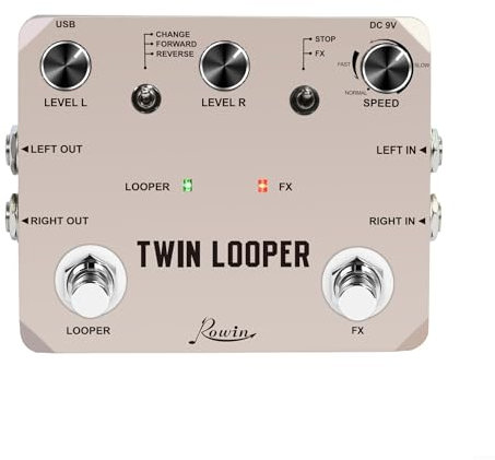 Twin Looper Loop Station Gitarrenpedal, Aluminiumlegierung Rowin Looper E-Gitarre Effektpedal Loop Station 11 Typen TimeTrue Bypass