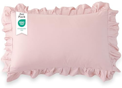 TOCOMOA Kissenbezug 40 x 80 2er Set - Rüschen Kissenbezüge Öko-Tex Zertifiziert, Kissenhülle Weich und Hypoallergen, Kopfkissenbezug 40x80cm mit Hotelverschluss Rosa