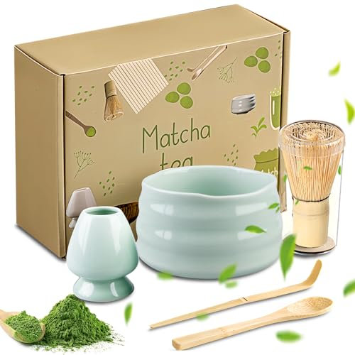 Juego de batidores de matcha, juego de piezas con cuenco para matcha, vertedor y soporte para batidor, para preparación tradicional de té matcha (verde)