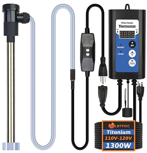 XCLBTFDC 1300W Titanium Immersion Water Heater Portable Electric Hot Tub & Inflatable Pool Submersible Water Heater with Temp Control, GFCI for Bathtub, Baptistry, Above Ground Pool, Swimming Pool