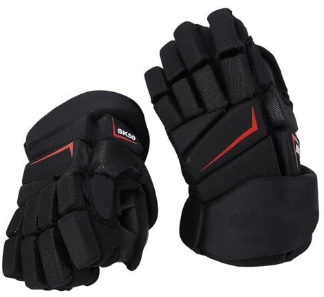 GOWENIC Ice Hockey Gloves, Breathable, Protective, Adult, Black, Ambidextrous, 10 Inches