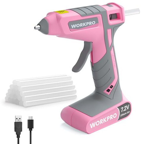 WORKPRO Pistolet à Colle Chaude sans Fil 7,2 V, avec Batterie 2000 mAh et 20 Bâtons de Colle 7 x 100 mm, avec Port de Charge Type-C, Chauffage Rapide de 30 S pour DIY, Art et Réparation